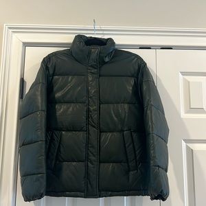 WOMENS size XS forest green faux leather puffer